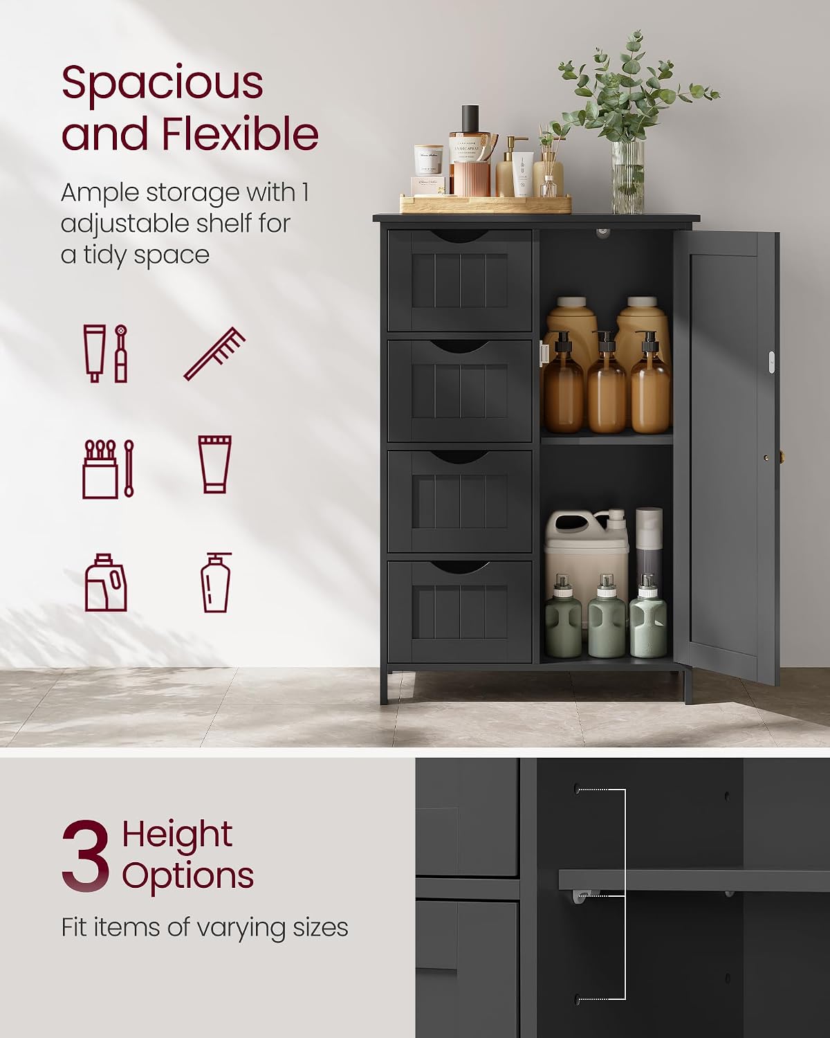 VASAGLE Floor Storage Cabinet, Freestanding Storage Unit with 2 Adjustable Shelves, for Bathroom Living Room Dining Kitchen, 11.8 x 23.6 x 31.5 Inches, Cloud White UBCB60WV1