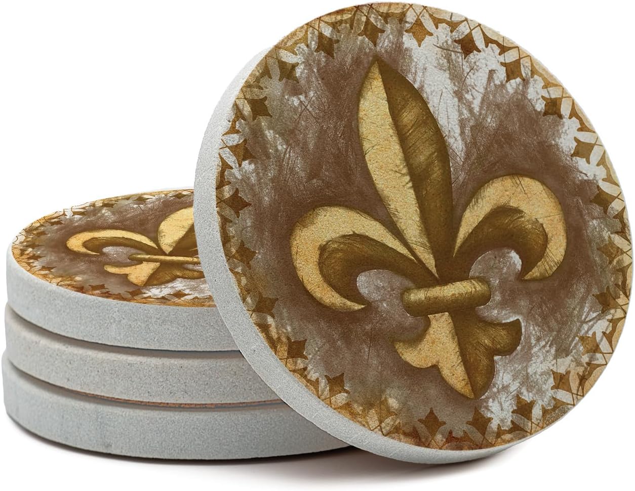 Thirstystone Absorbent Drink Coaster Set Fleur de Lis | 4" Diameter, Manufactured in the USA, Absorbent