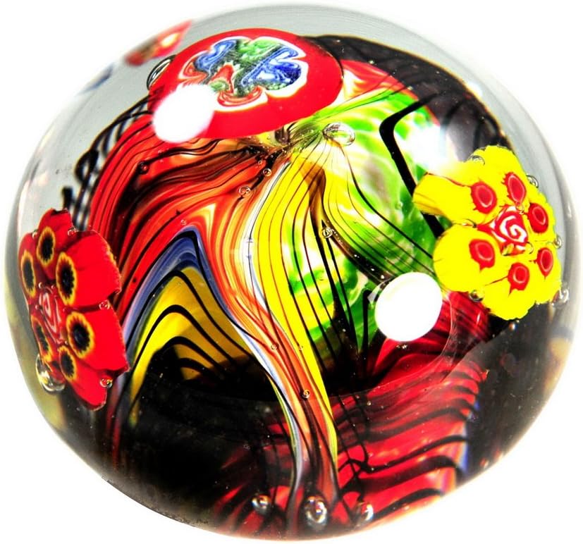 M Design Art Handcraft Flame Rainbow Ex Large Size Millefiori Art Glass Paperweight