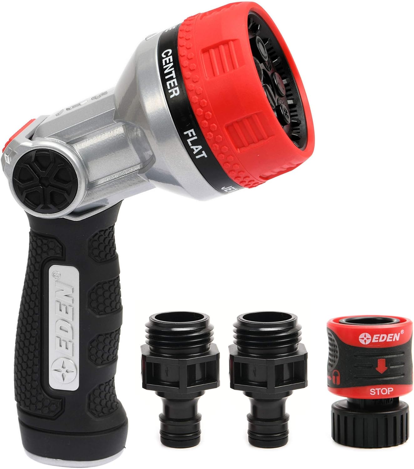 Eden Metal 7-Pattern Hose Nozzle: Thumb Control, Heavy-Duty Zinc Alloy