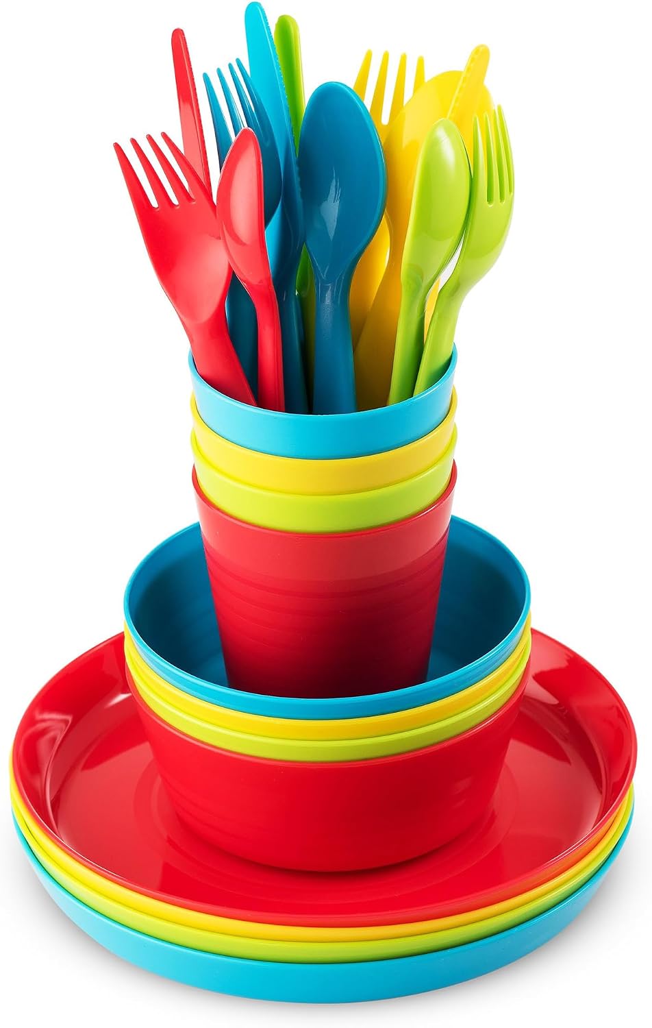 Plaskidy Kids Dinnerware Set for 4-24 Piece Plastic Childrens Dishes Dinnerware Sets Microwave/Dishwasher Safe BPA Free - Toddler Dinner Set