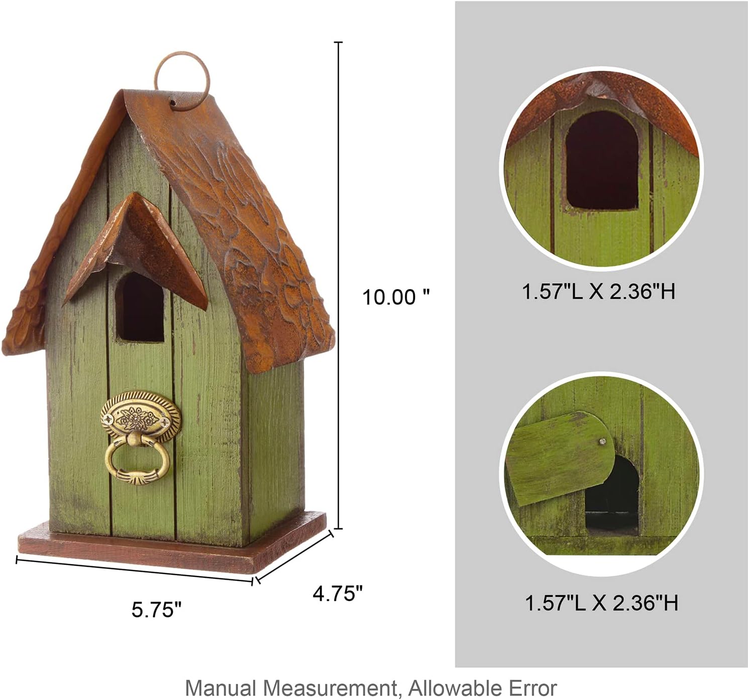 Glitzhome Bird Houses for Outside,10" H Rustic Wooden Bird House Garden Distressed Decorative Birdhouse for Outdoors, Hanging Birdhouse for Bluebird Hummingbird Wren Finch Cardinals Cedar