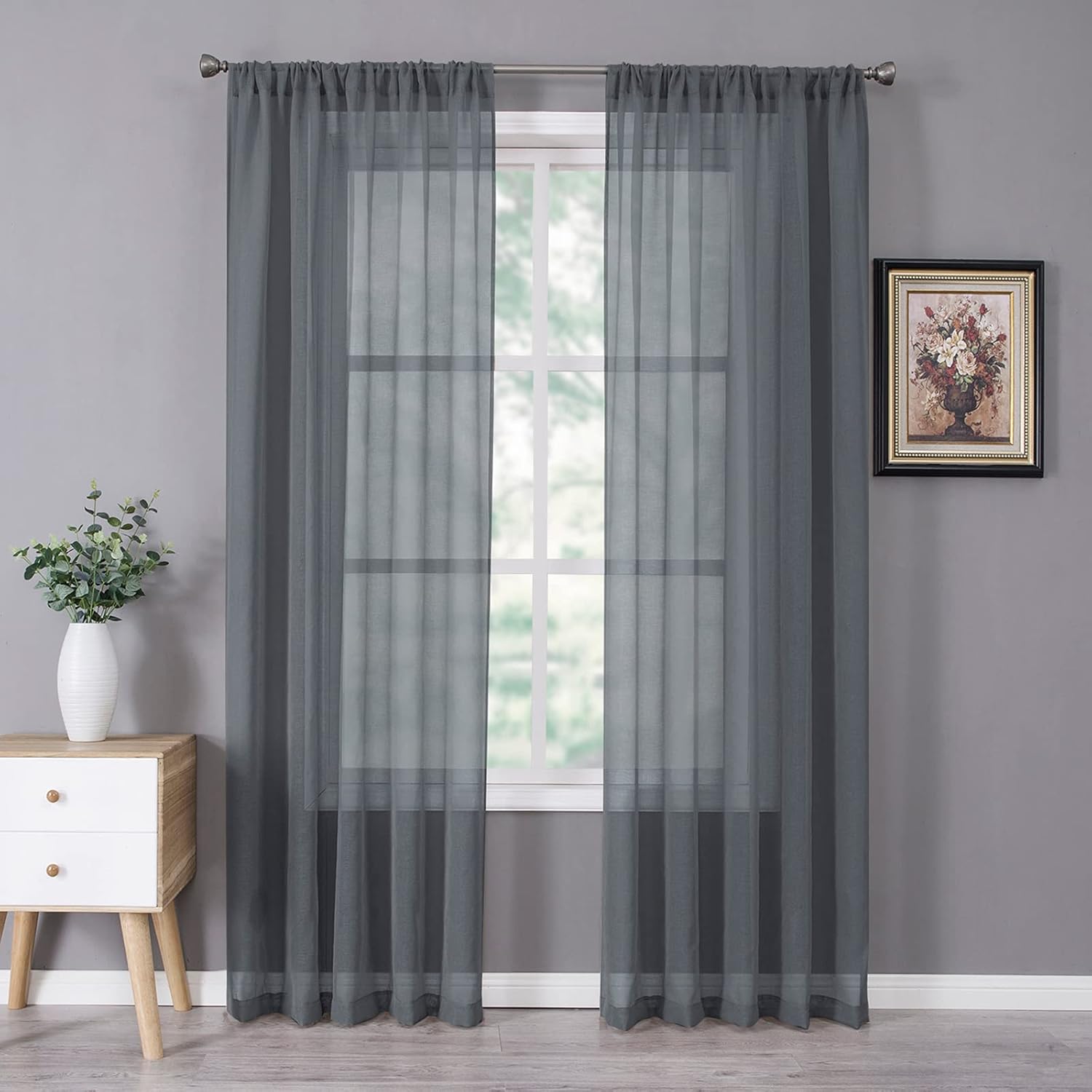 Tollpiz Sheer Curtain Linen Textured Living Room Curtains Sheer Light Filtering Rod Pocket Voile Curtain for Bedroom, 54 x 72 inches Long, White
