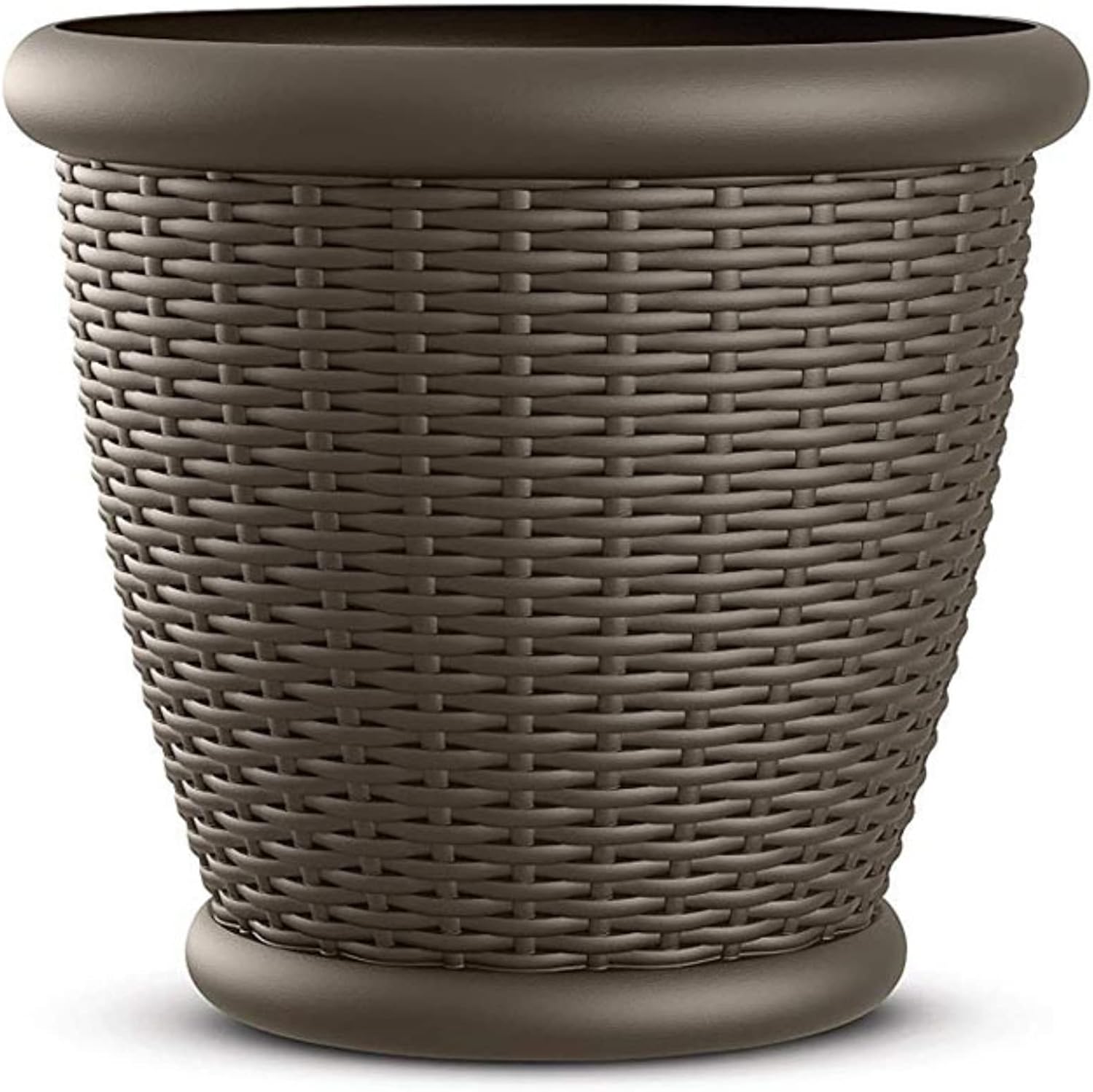 Suncast Wicker Planter w/ Drillable Drain Holes, Decorative Indoor/Outdoor Pot, 18in, Java