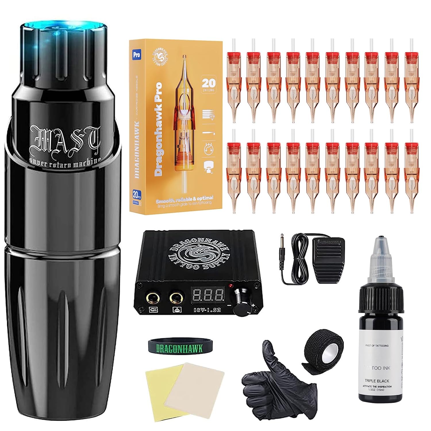 Dragonhawk Mast Tour Wired Tattoo Machine Kit, 82g Rotary Pen for Beginners