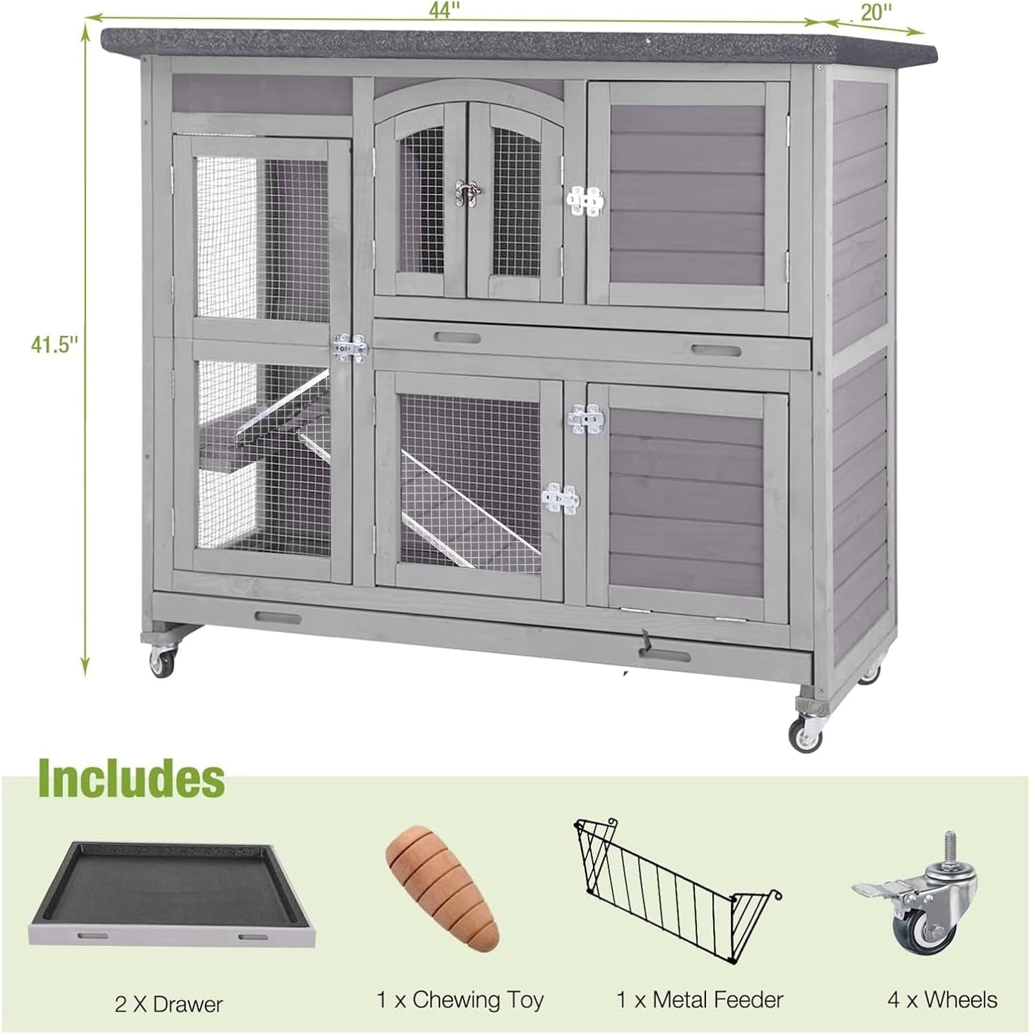 GUTINNEEN Rabbit Hutch Indoor Outdoor Bunny House Guinea Pig Cage on Wheel with Plastic Tray