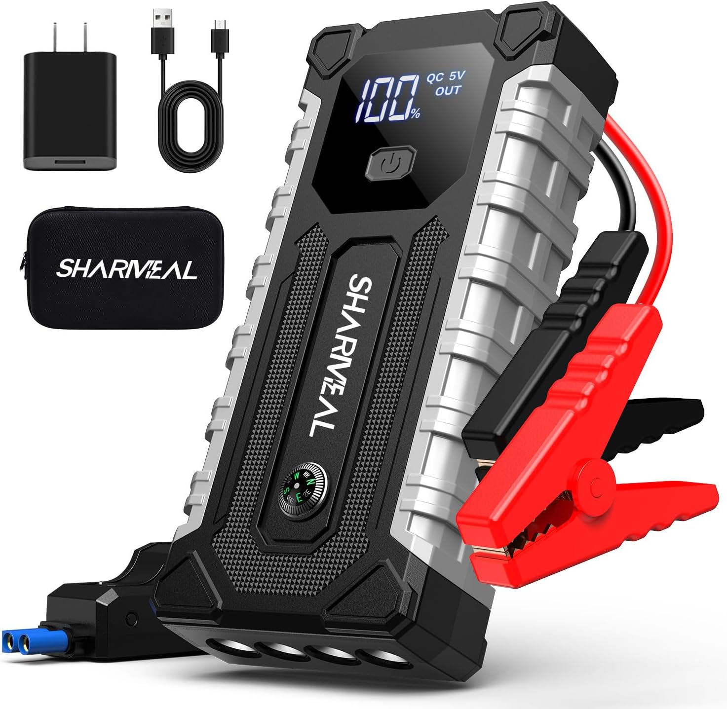 Sharmeal Car Jump Starter 7000A, Jump Starter Battery Pack for All Gas and 12.0L Diesel, 12V Portable Jump Box with LED Light