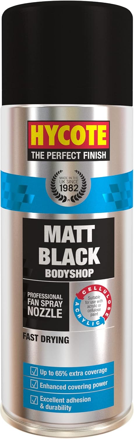 Hycote Black Spray Paint, Satin Black, 13.5 Oz - Fast Drying, UV & Weather Resistant, Acrylic Formula for Superior Protection – For Automotive & DIY Use, 400ml
