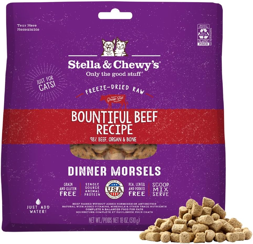 Stella & Chewy's Freeze-Dried Raw Cat Dinner Morsels - Premium Chicken Recipe with 98% Cage-Free Meat & Organs - Natural Grain-Free Cat & Kitten Food - Made in USA - 18 oz