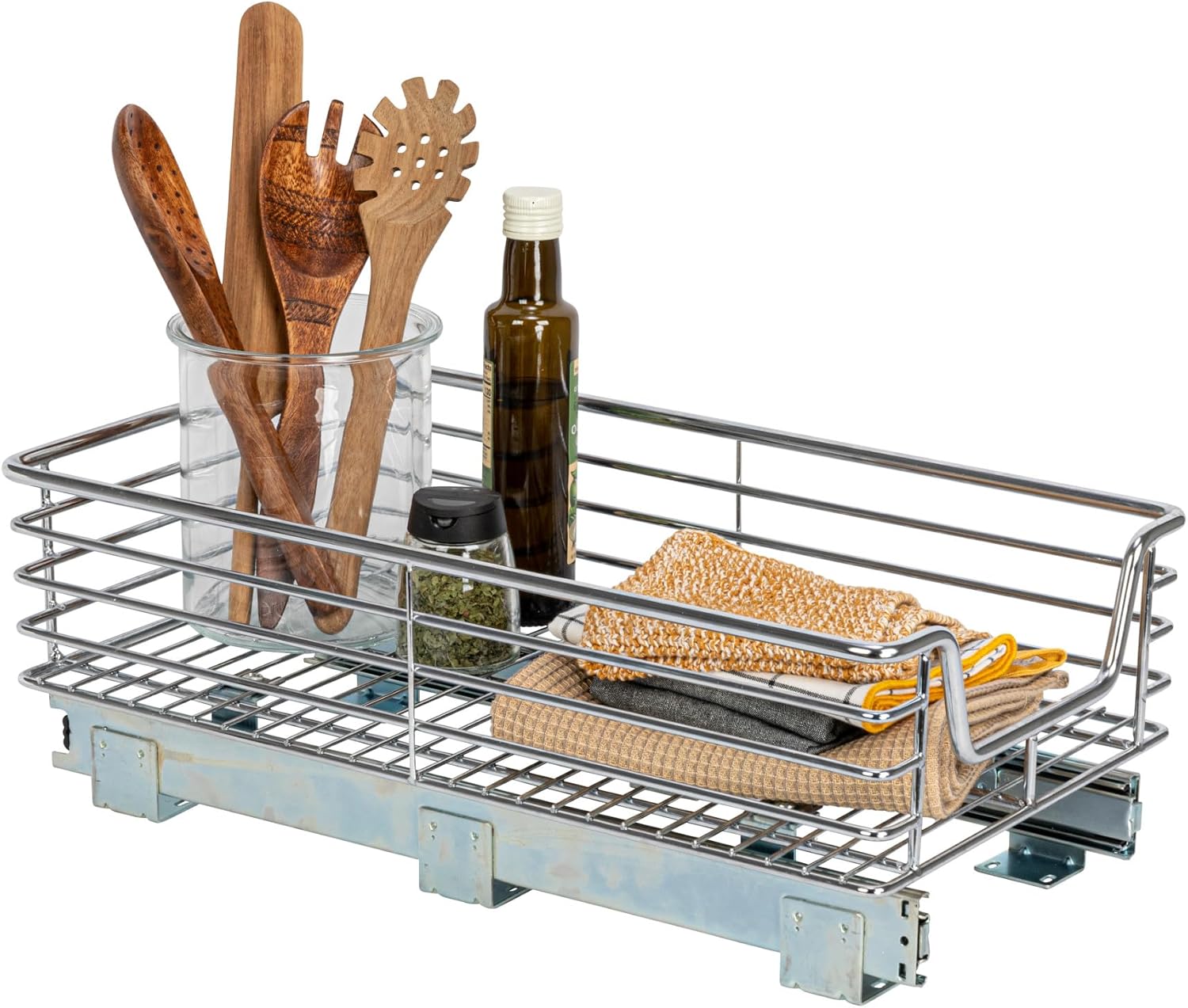 Household Essentials Glidez 2‑Tier Multipurpose Chrome‑Plated Steel Pull‑Out/Slide‑Out Under Cabinet Organizer, Chrome Finish