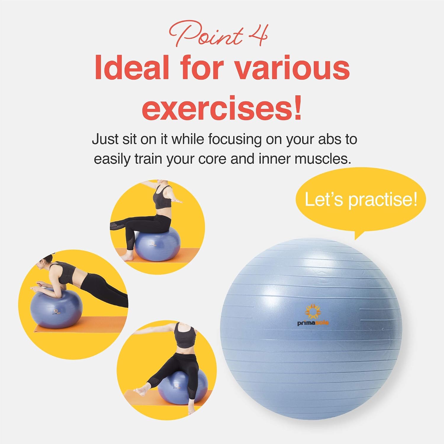 Primasole Exercise Ball for Balance Stability Fitness Workout Yoga Pilates at Home Office & Gym Birthing Ball for Pregnancy, Office Ball Chair
