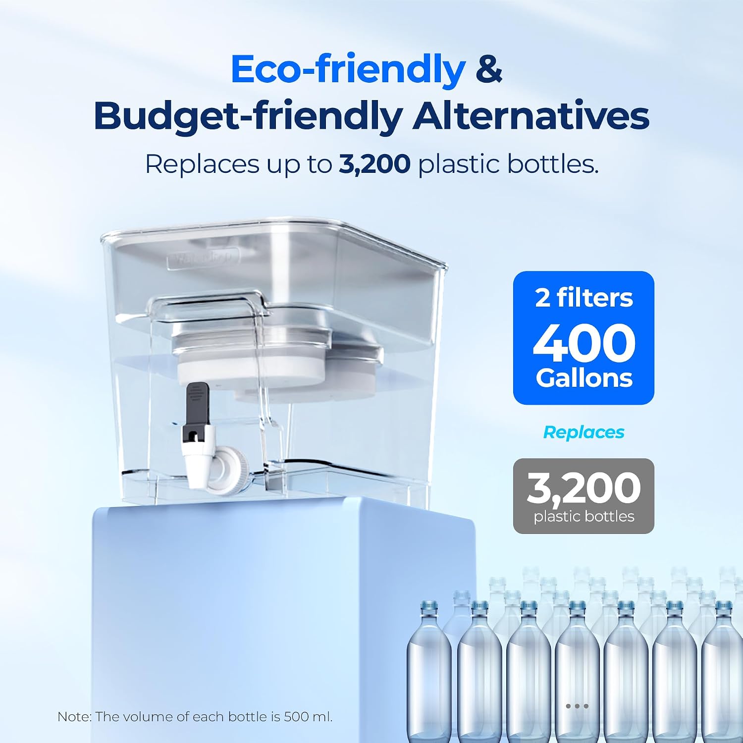 Waterdrop WFD-22L Large Water Filter Dispenser, 40-Cup Capacity, Black