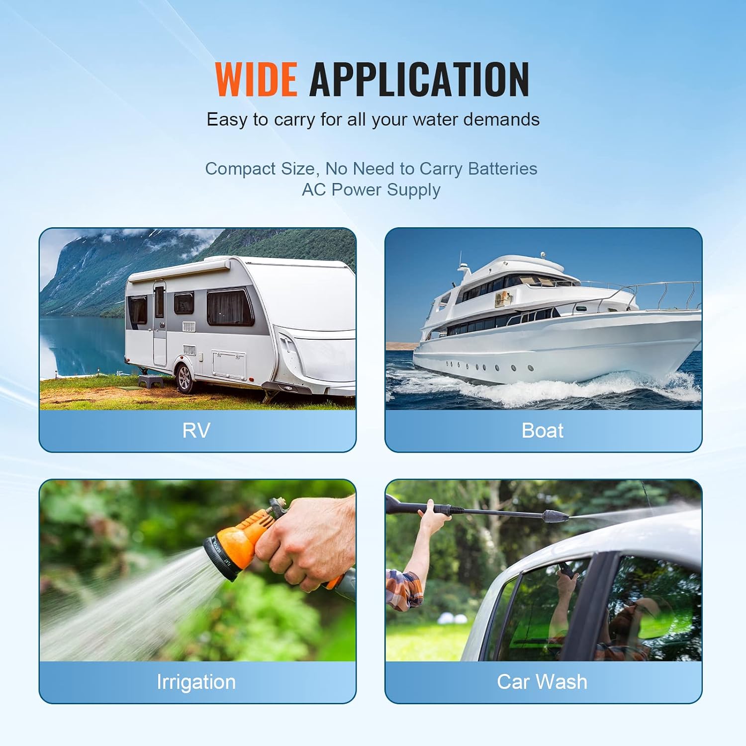 VEVOR Water Pressure Diaphragm Pump, RV Water Pump, Fresh Water Pump110V AC, 3.3 GPM, Pressure Adjustable