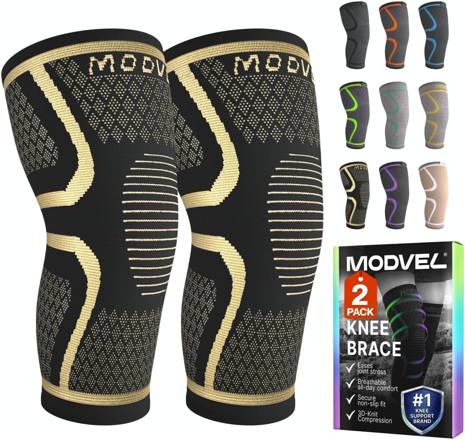 Modvel Compression Knee Brace for Women & Men - 2 Pack Knee Brace for Women Running Knee Pain, Knee Support Compression Sleeve
