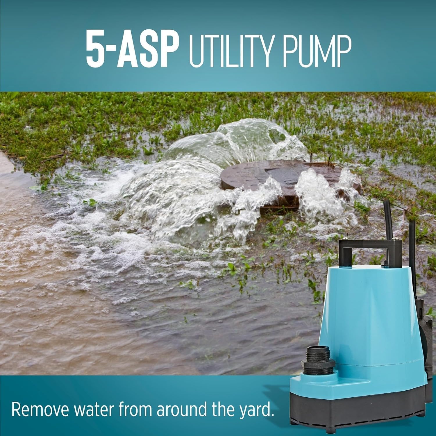 Little Giant 5-ASP 115V, 1/6 HP Automatic Utility Pump, 10' Cord | 1500 GPH, Submersible, Cast Aluminum, Piggyback Diaphragm Switch