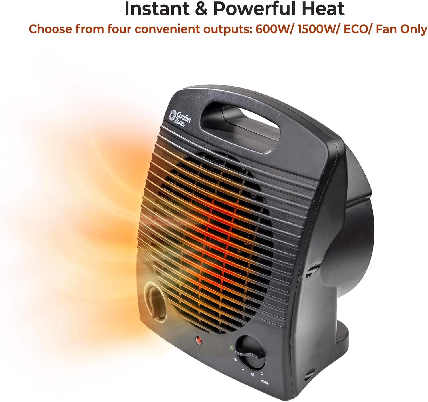 Comfort Zone Indoor Space Heater, Portable, Fan Forced, Electric, Adjustable Thermostat, Overheat Sensor, Safety Tip-Over Switch, & Stay Cool Housing