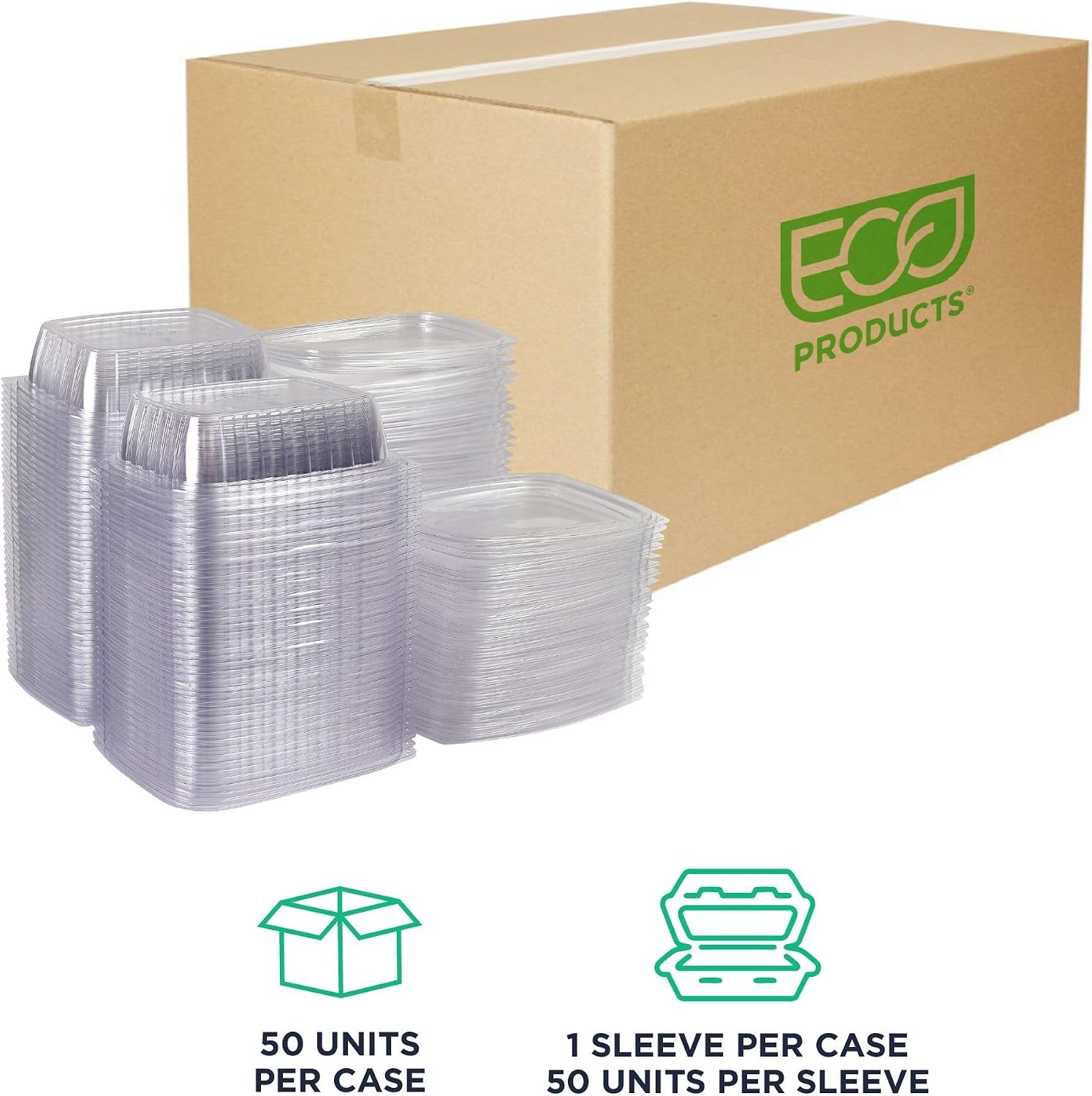 Eco-Products EPRC32 Renewable & Compostable Rectangular Deli Containers - 32oz., 50 Per Pack (Case of 4 Packs), clear
