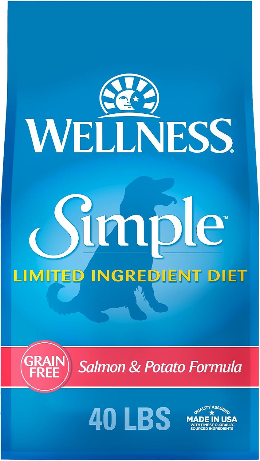 Wellness Simple Limited Ingredient Small Breed Adult Dry Dog Food, Grain Free Kibble, Sensitive Stomach, Skin & Coat Support, Natural, Chicken Free, Salmon and Potato Recipe, 10.5 lb Bag