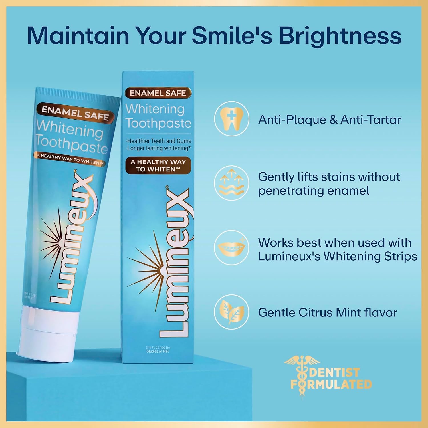 Lumineux Teeth Whitening Toothpaste, Peroxide Free, 3.75 oz, 2 Pack | Enamel safe, fluoride free, alcohol free, no artificial colors, SLS free, dentist formulated, gentle for sensitive smiles