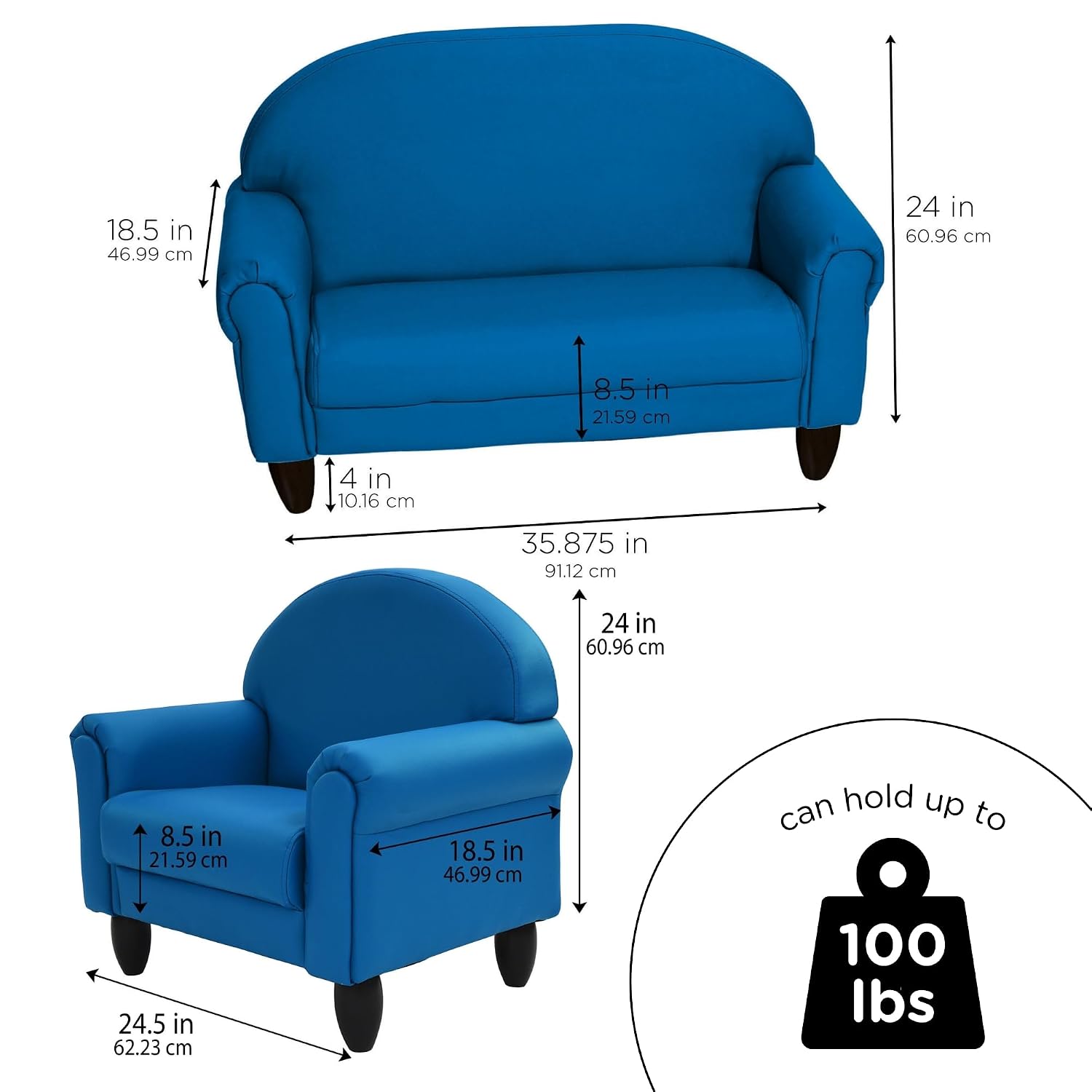 Children's Factory Upholstered Toddler Couch, Sofa, Deep Water