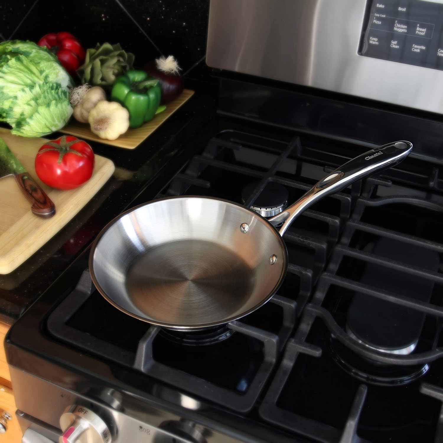 Chantal Induction 21 Steel 1 quart NonStick Saucepan with Tempered Glass Lid, Ceramic Non Stick, Brushed Stainless Steel