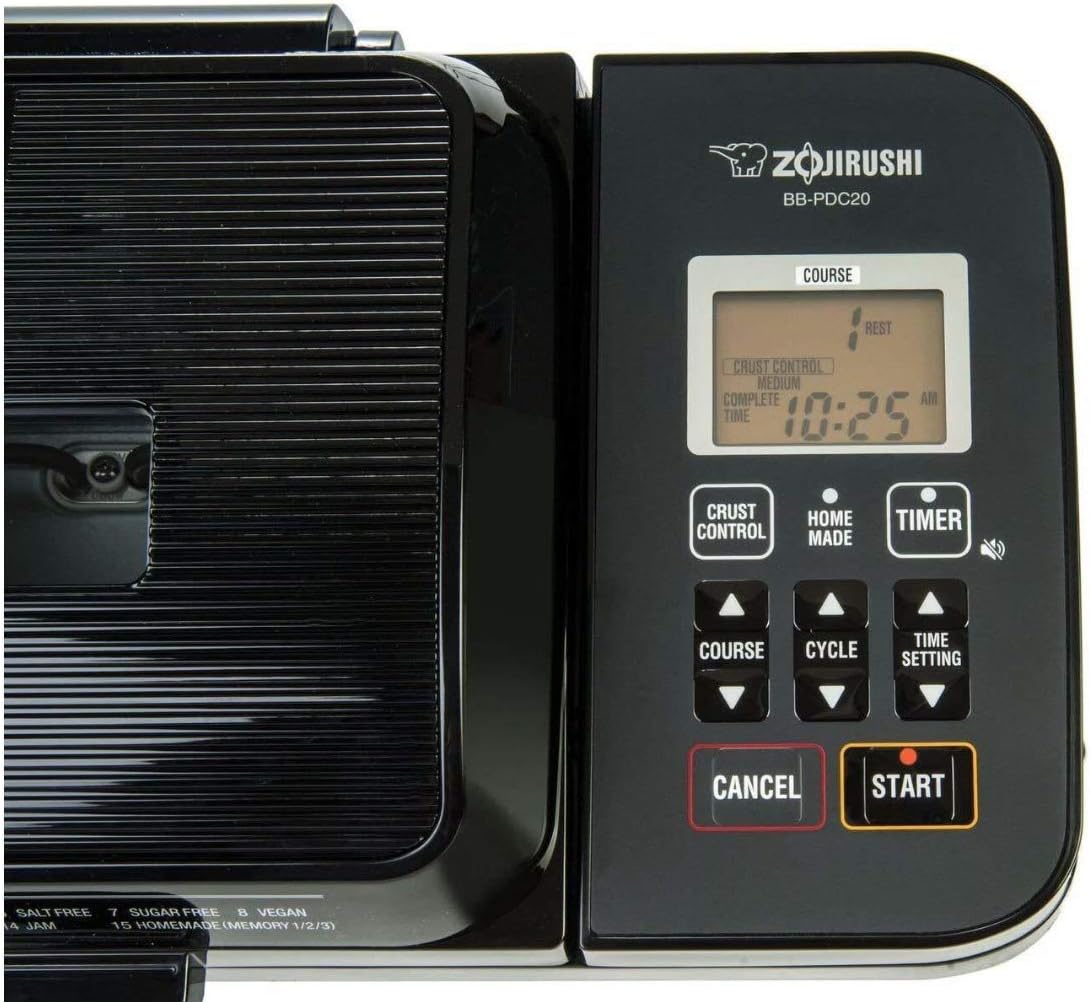 Zojirushi Bb PDC20BA Virtuoso Plus 2 Lb Breadmaker, Black | Gluten-free and whole-wheat programs, dual heaters, 13-hour timer