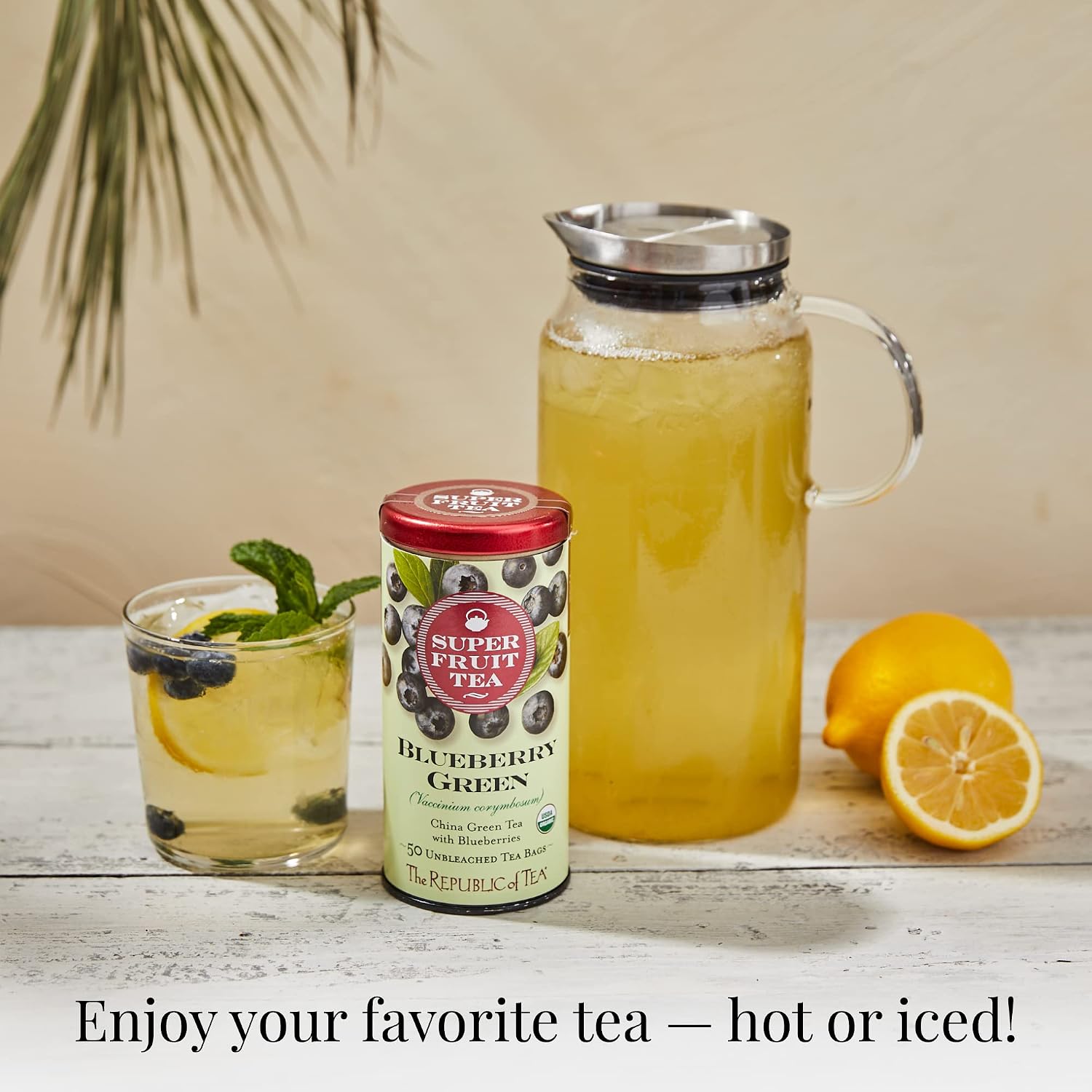 The Republic of Tea SuperFruit Blueberry Green Tea, Low Caffeine, 50 Count | A gentle cup for everyday sipping. Fresh with notes of juicy fruit and sweet-tart apple.