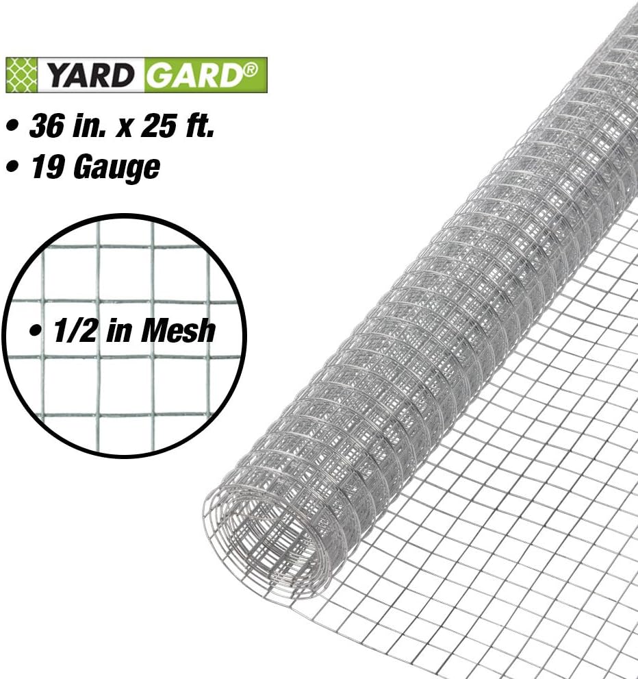 YARDGARD 1/2 Inch Mesh Welded Wire Fence, Hardware Cloth, 19 Gauge Galvanized Steel For Garden Protection, Cage Fencing, Chicken and Rabbit Barriers, and Crafts, 36 Inches x 5 Feet