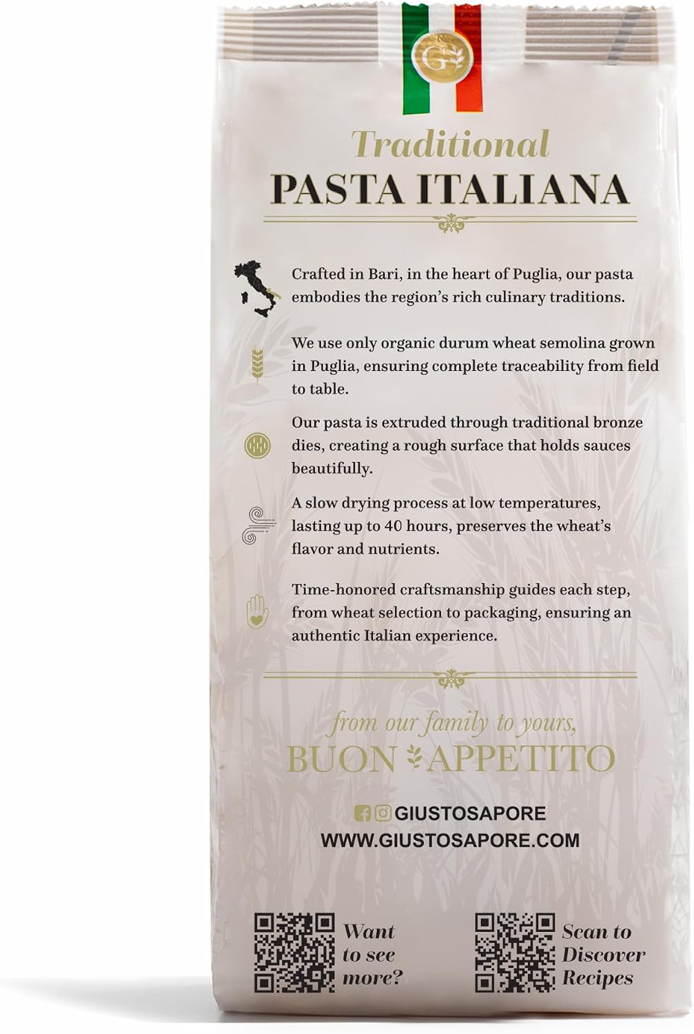 Giusto Sapore Italian Pasta - Caserecce 454g - Premium Organic Bronze Drawn Durum Wheat Semolina Gourmet Pasta Brand - Imported from Italy and Family Owned