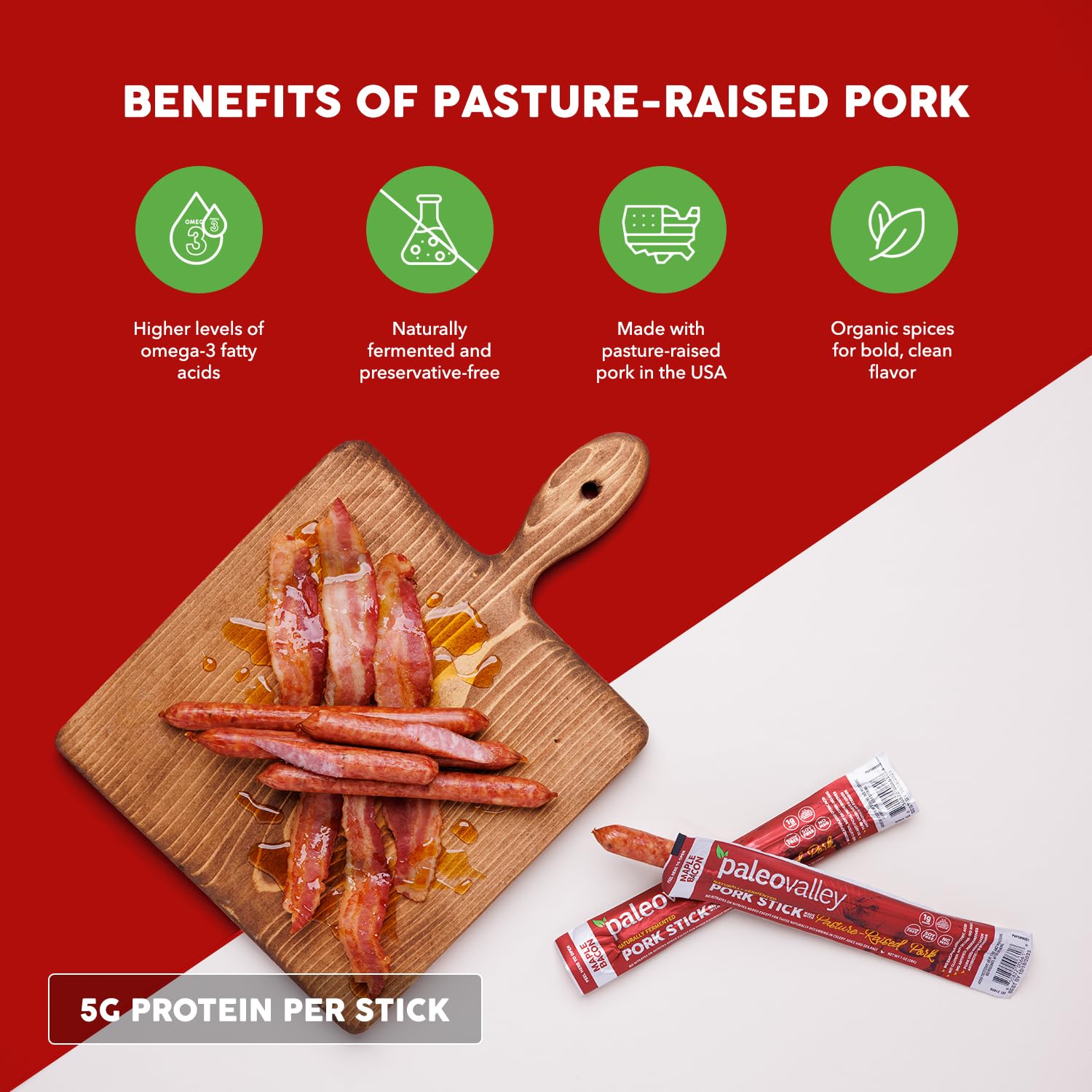 Paleovalley 100% Grass Fed Beef Sticks, Protein Snacks, Original | 10 Count, Individually Wrapped, Naturally Fermented, Gluten Free, Keto and Paleo, Made With Simple Ingredients, 6g Protein