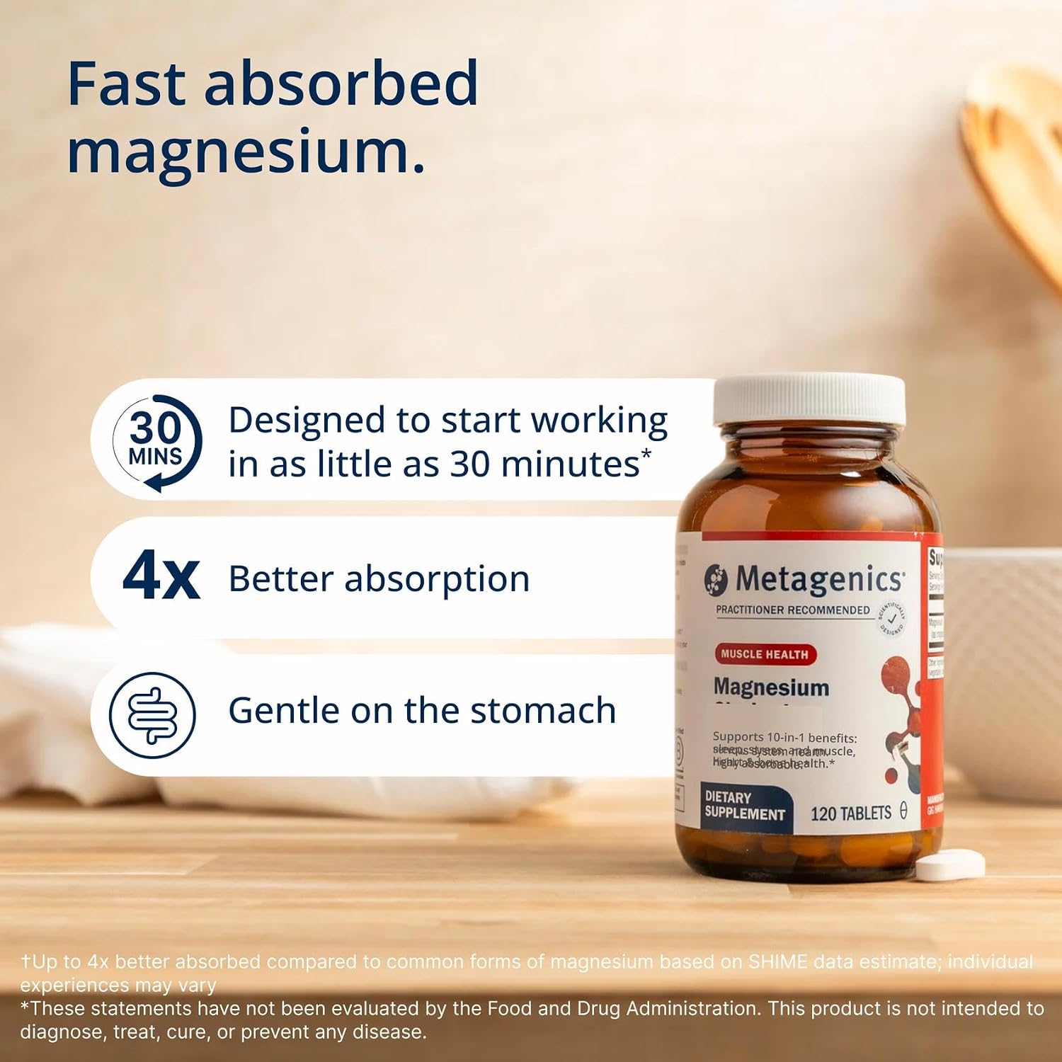 Metagenics Magnesium Glycinate 100mg-Highly Absorbable Magnesium Supplement for Sleep, Stress Relief & Muscle Relaxation - Bone, Heart & Nerve Health-Non-GMO, Gluten-Free-120 Tablets