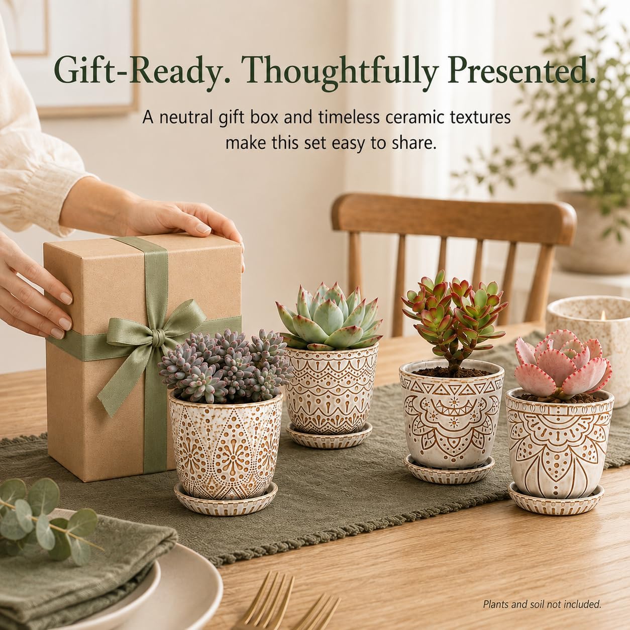 Gepege Ceramic Plant Pots, 6 Inch Indoor Planters with Drainage & Saucers