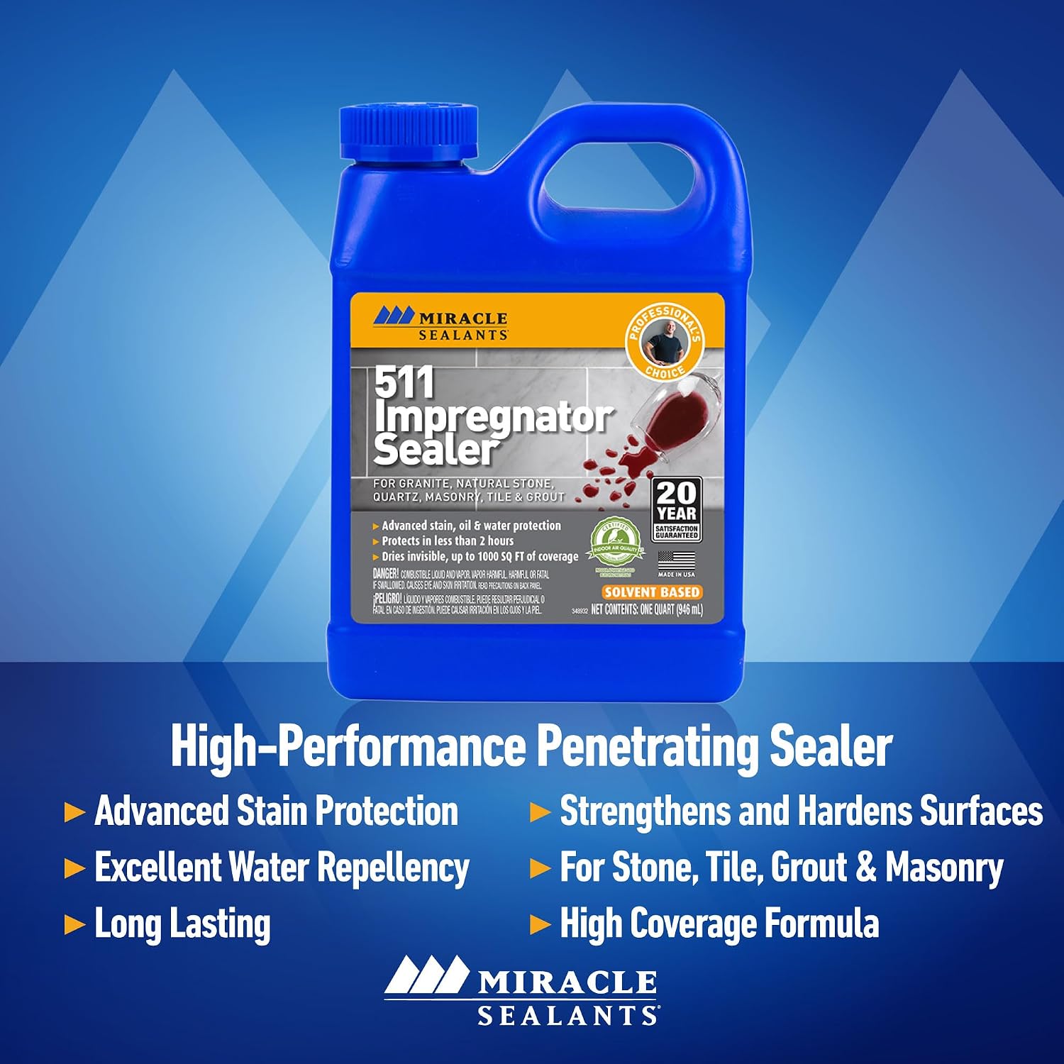 Miracle Sealants 511 Impregnator Penetrating Stone & Tile Sealer, Pint | Penetrating sealer for no-sheen stain, water & oil protection for granite, stone, tile, masonry & grout. Dries invisible.