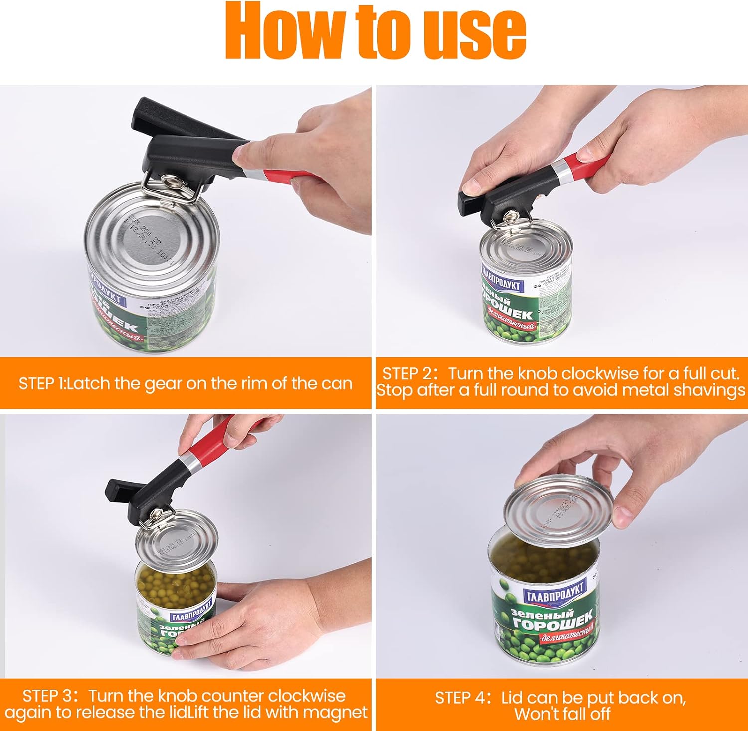 Side Cut Can Opener, Smooth Edge Manual Can Opener, Black
