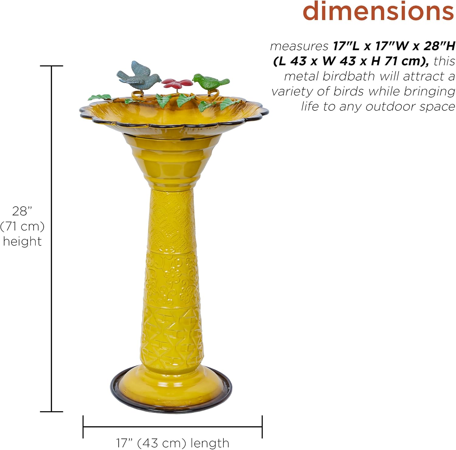Alpine Corporation - 28" Tall Outdoor Metal Birdbath with Birds and Leaves Yard Statue Decoration, Red – Stunning Garden Accent to Attract Birds - Durable Construction for Patio, Deck, or Yard