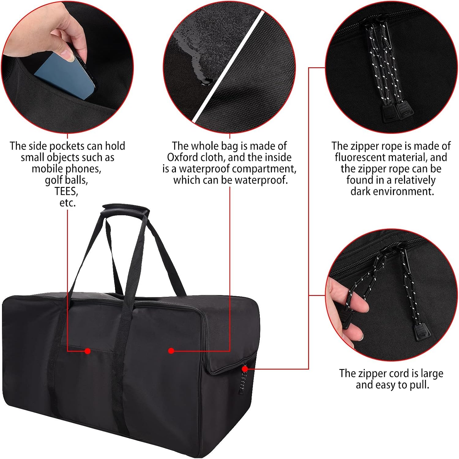 Golf Push Cart Bag 3 Wheel Folding Carry Bag for Push Carts Cover Protector Black Extra-Large Capacity Cover Collapsible