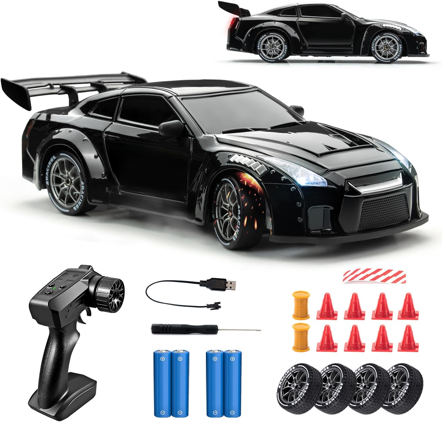 RC Drift Car Purple Racing Livery 1/24 Remote Control Car for Adult | 20KM/H 4WD Low/High Speed RC Cars with LED Lights, Extra Drifting Tires, Vehicle for Kids Boys Girls Beginners Indoor Outdoor