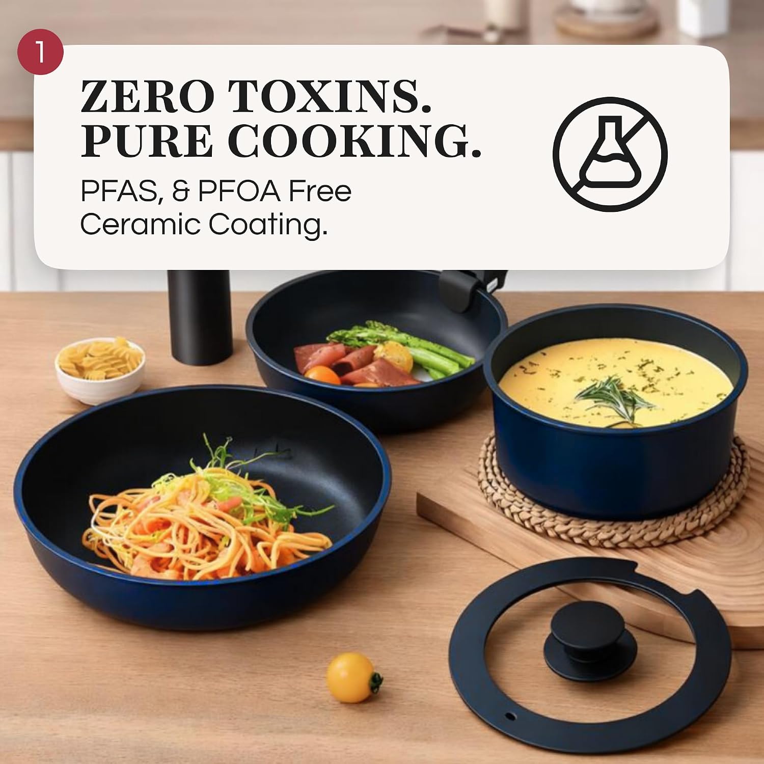 GOURMETIFIC® Pots and Pans Cookware Set [11 PCS] - Non Toxic Ceramic Coated Cooking Ware - Induction, Gas & Oven Kitchenware - Non Stick Pot & Pan Removable Handles & Stackable - ME (Emerald Green)