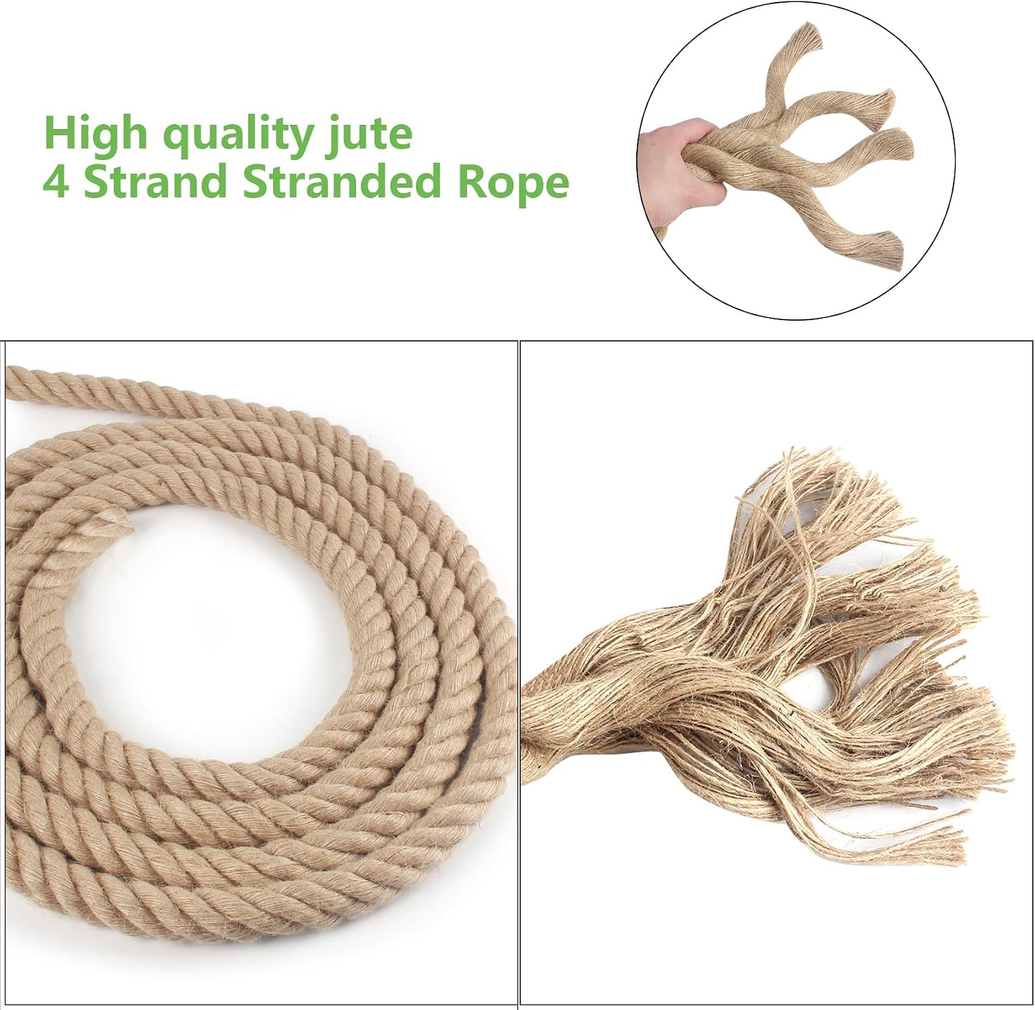 Jute Rope 1 in x 100 ft Thick Twisted Manila Ropes Natural Hemp Rope for Swing Bed, Railing, Crafts, Docks, Tug of War, Decorating, Nautical, Landscaping, Hammock
