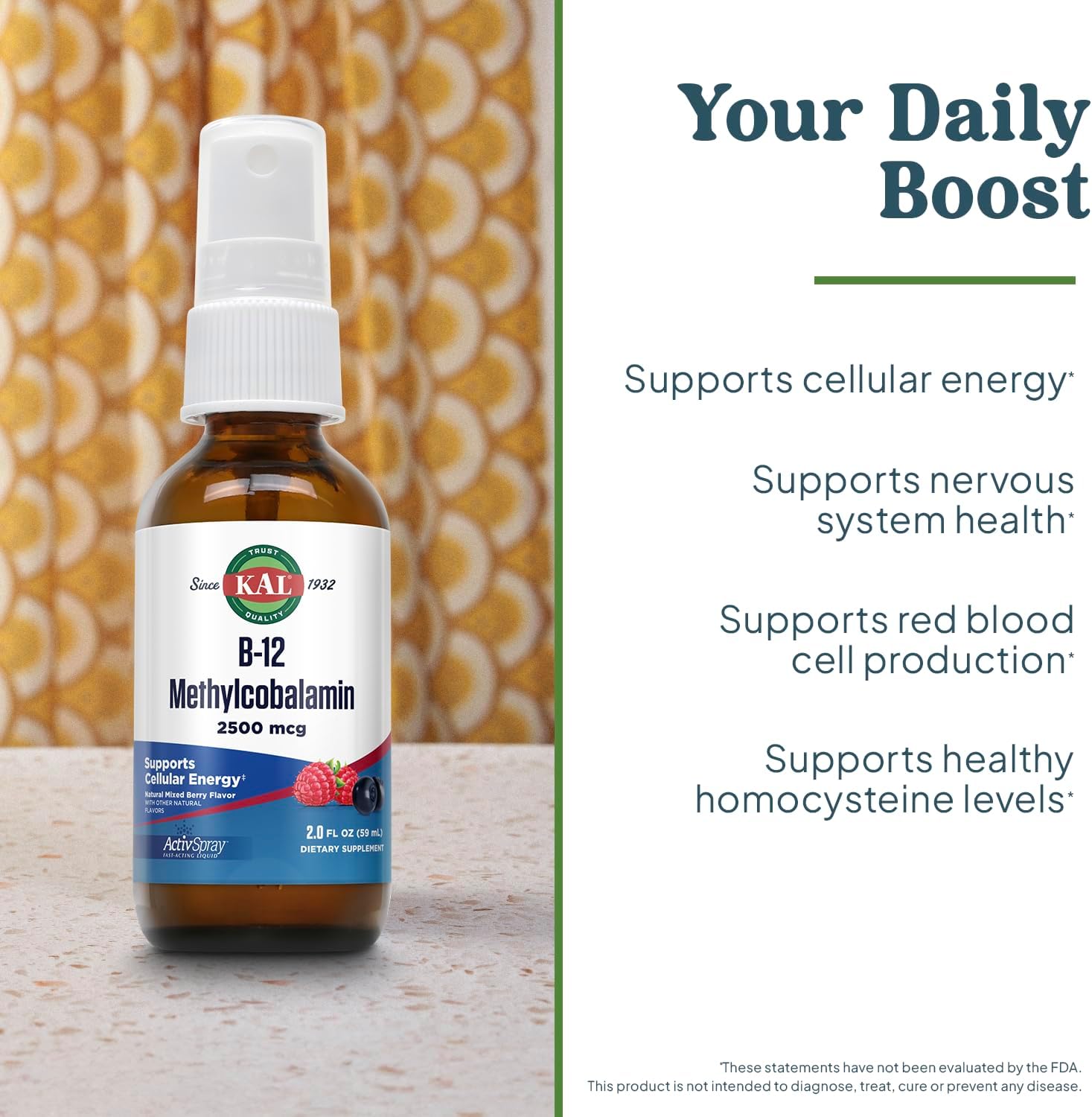 KAL Vitamin B-6 B-12 Folic Acid DropIns, Liquid Vitamin B Supplement Drops, Heart Health, Energy, Red Blood Cell Support with Methyl B12 and Methyl Folate, Natural Mixed Berry Flavor, 59 Servings, 2oz | Cardiovascular, Energy & Nerve Support - Active P-5…