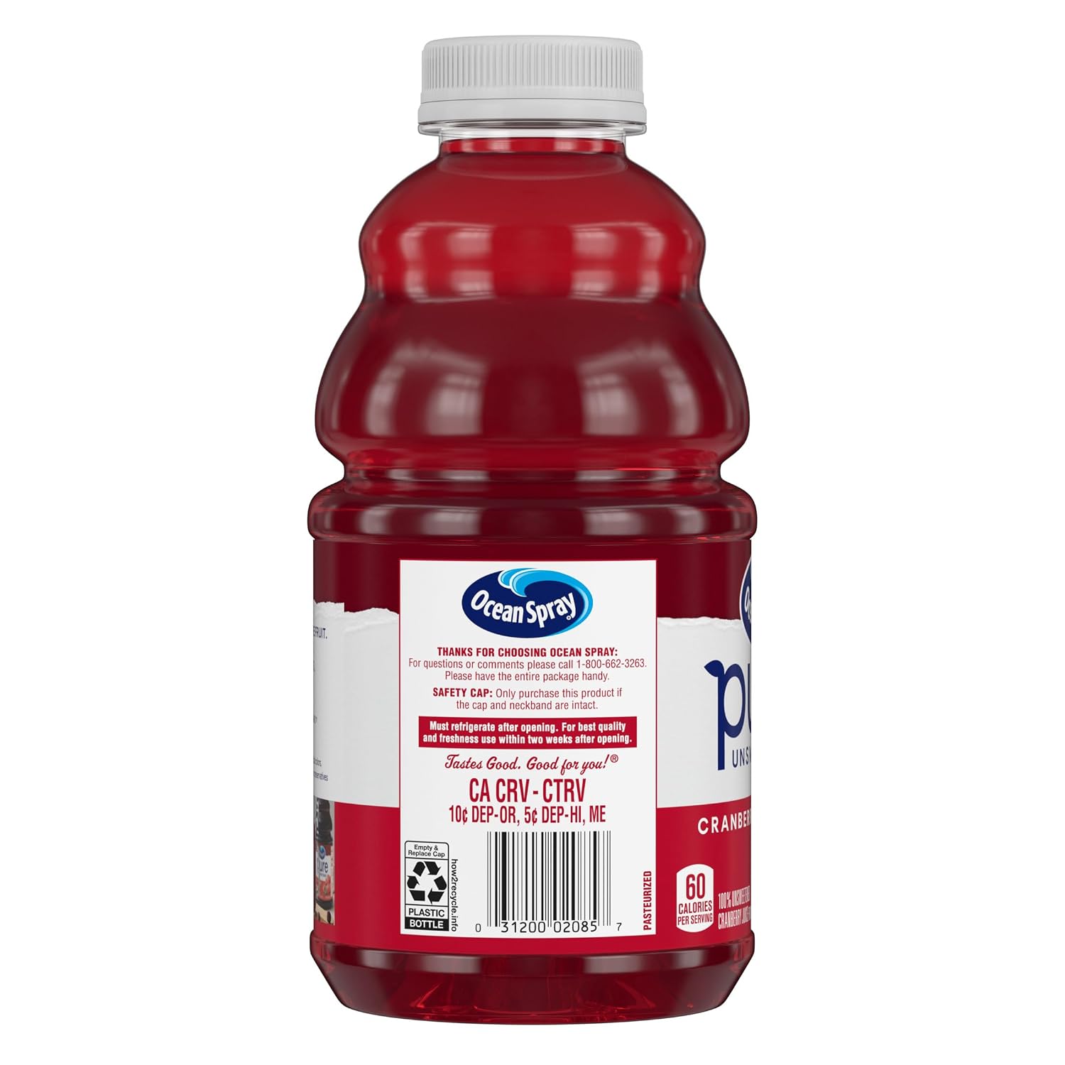 Ocean Spray® Pure Unsweetened Cranberry, 100% Cranberry Juice From Concentrate, 32 Fl Oz Bottle (Pack of 8)