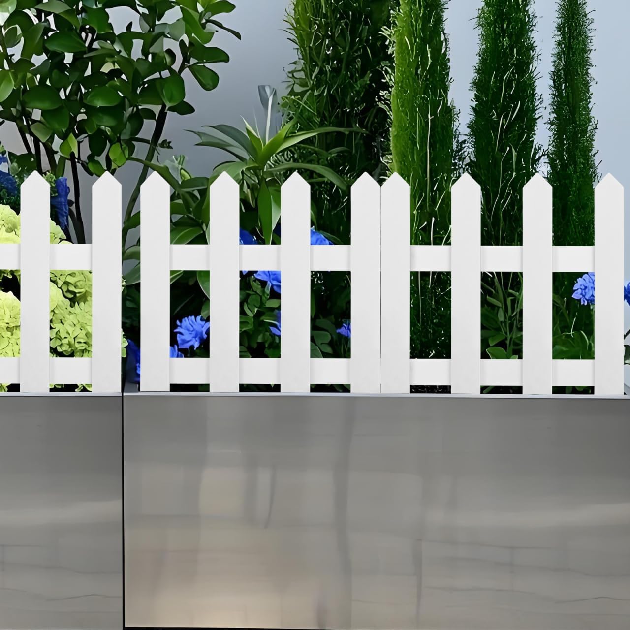 DOITOOL White Picket Fence Garden Border, Wood Decorative Garden Fence Animal Barrier Landscape Fencing Border for Dogs, Flower Bed