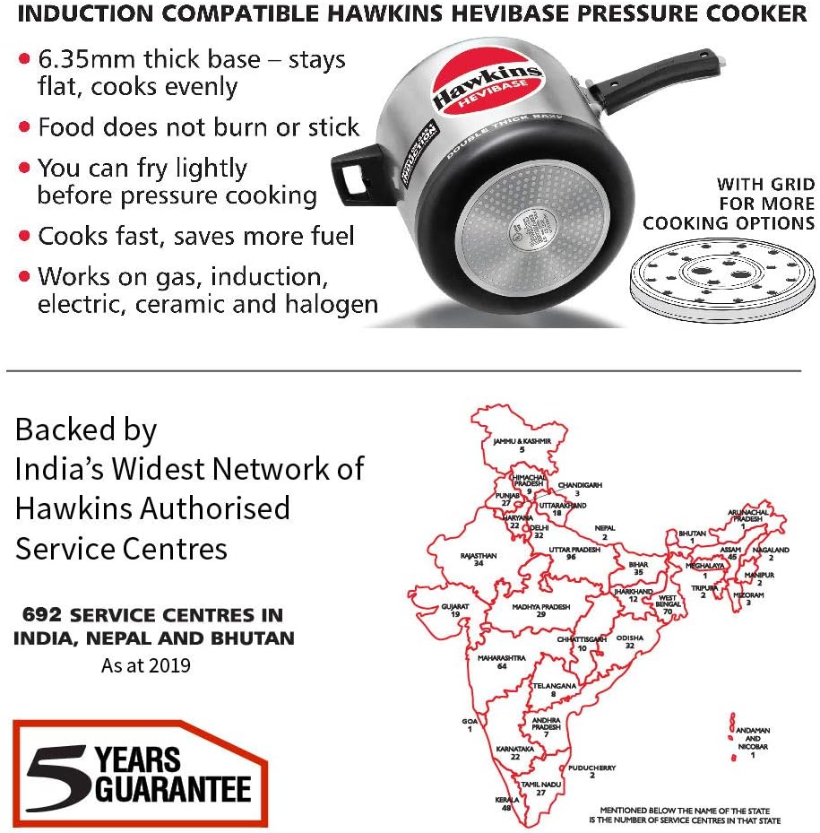Hawkins Aluminium 5 Litre Hevibase Pressure Cooker, Induction Inner Lid Cooker, Silver (Ih50)