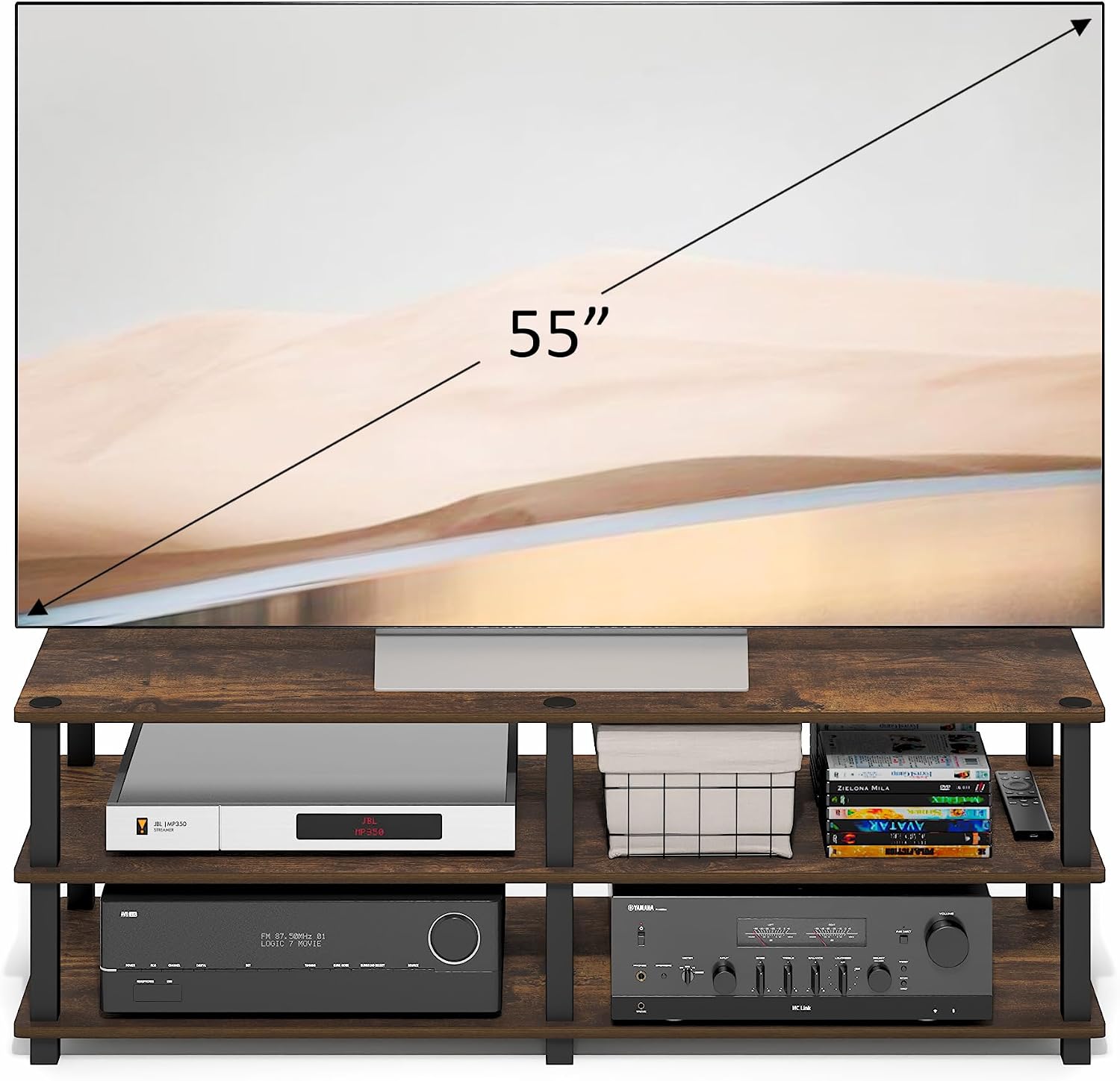 Furinno Turn-S-Tube No Tools 3-Tier Entertainment TV Stands, Dark Cherry and Black