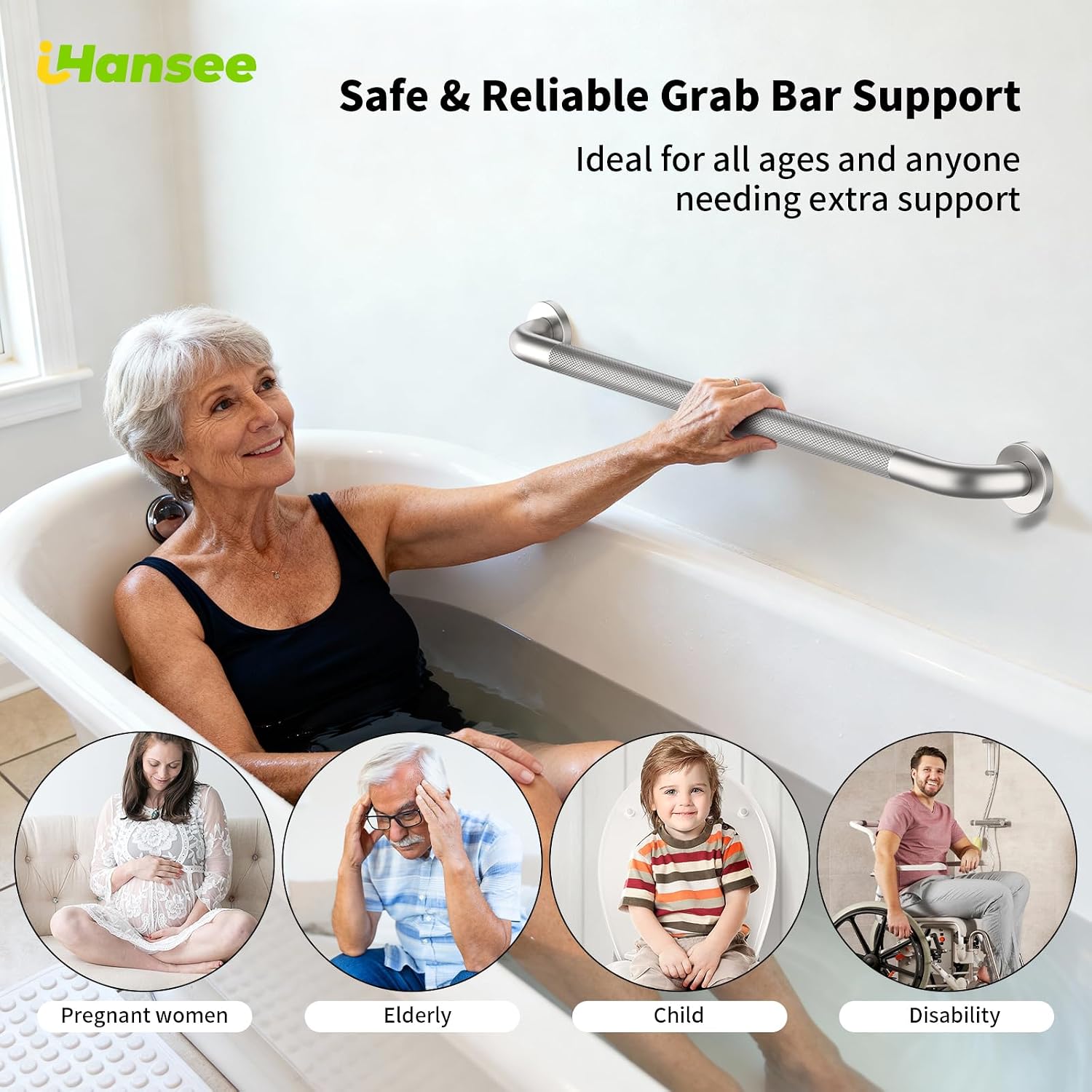 Brushed Nickel Grab Bars 18" 32" 36" 42" Bundle - 1.25" Diameter | 4 Pack Commercial Grab Bar, Anti-Slip Safety Shower Handrail, Toilet Handicap Bar, Stainless Steel Bathroom Handle for Senior
