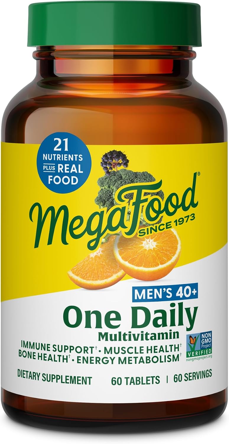MegaFood One Daily Multivitamin for Men 40+ with 21 Nutrients, 90 Tablets | Immune Support, Heart, Muscle & Prostate Health, Methylated B12, Methylfolate, Vitamin D3, C & Zinc, Vegetarian, 90 Servings