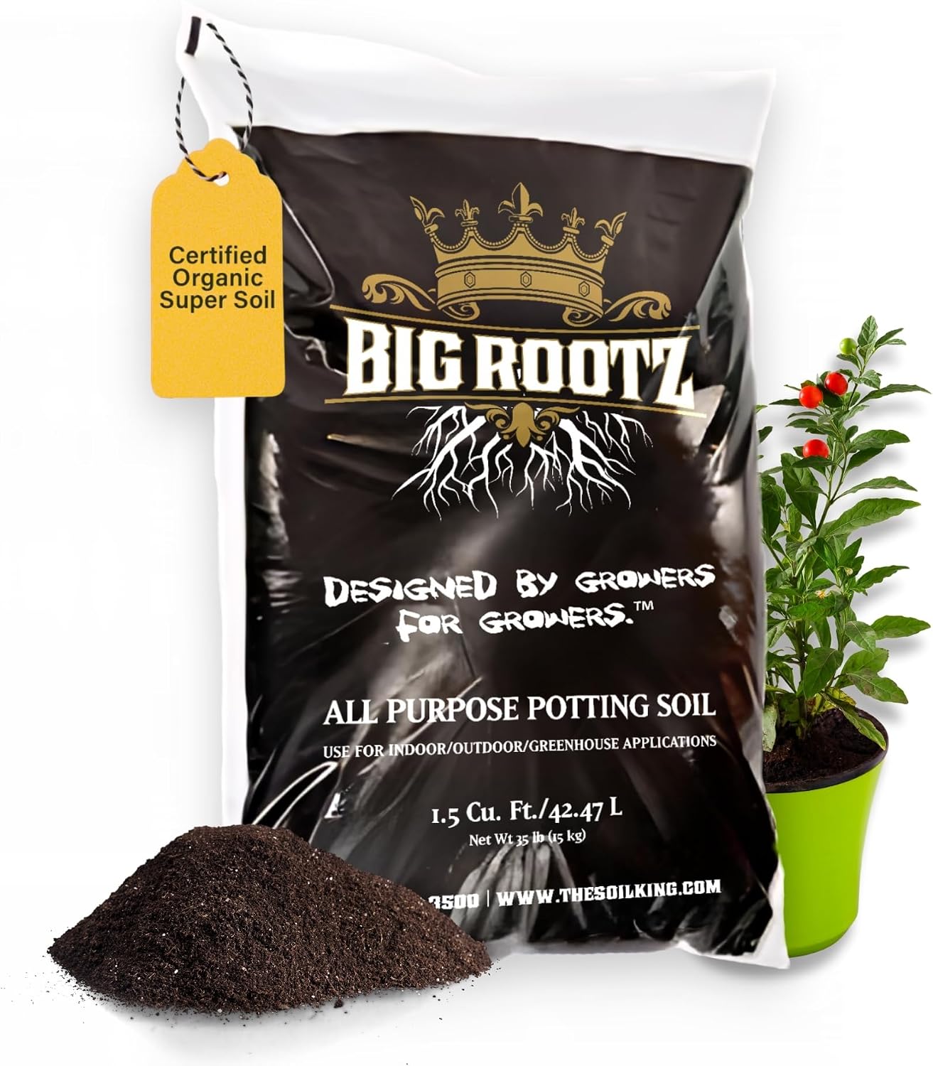 Soil King Big Rootz Organic Potting Soil Mix, CDFA & EnvirOganic Certified, pH Adjusted with Mycorrhizae
