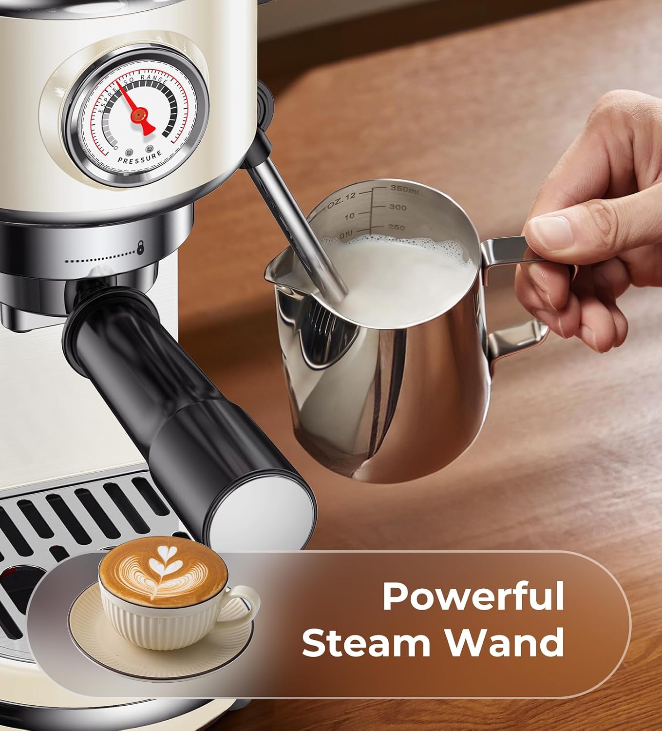atatix 20 Bar Espresso Machine with Milk Frother, Compact Espresso Maker | Stainless Steel Coffee Machine with Precise Temp Control, 44oz Removable Water Tank for Latte, Cappuccino, White
