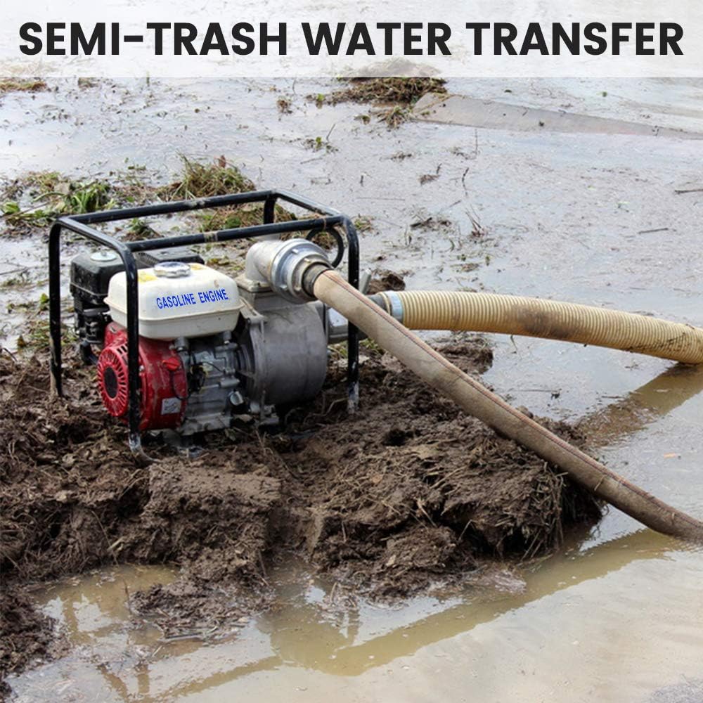 DC HOUSE 6.5 HP 4-Stroke, Gas-Powered Water Transfer Pump, 2 Inch 212CC 158GPM Heavy Duty Semi-Trash Clean Water Pump