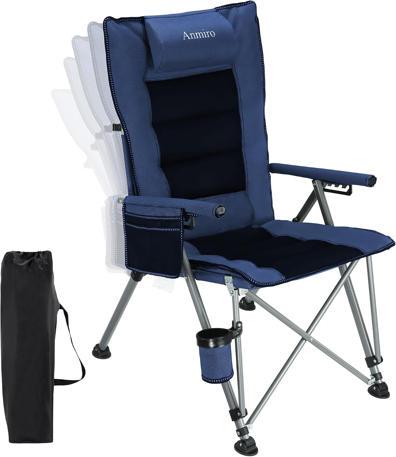 Adjustable Back Folding Camping Chair for Camp, Picnic, Lawn, Fishing | Adjustable Back; Weight Capacity 400 LBS;Hard Arm Portable Chair;Cup Holder;Storage Bag;carrying bag